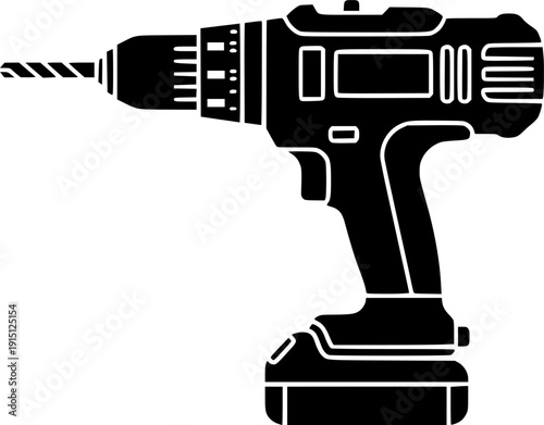 Cordless Power Drill Silhouette - Handheld Construction Tool and Electric Screwdriver Vector