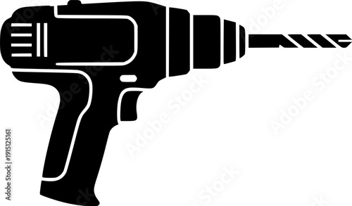 Cordless Power Drill Silhouette - Handheld Construction Tool and Electric Screwdriver Vector