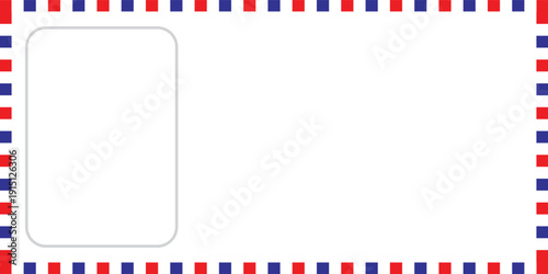Airmail Envelope frame images with strips. International vintage letter border. Retro air mail postcard with blue and red stripes. Empty classic postal frame. Vector Eps 10