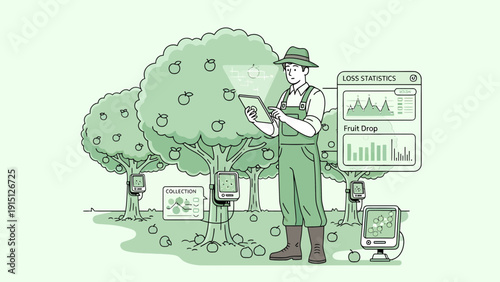 Farmer Using Technology in Orchard for Smart Agriculture.