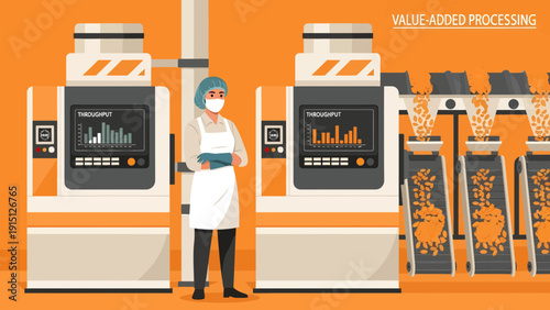 Food Processing Plant with Worker Monitoring Equipment and Packaging.