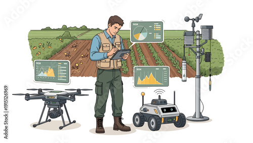 Precision Agriculture A Farmer Using Technology for Crop Management.