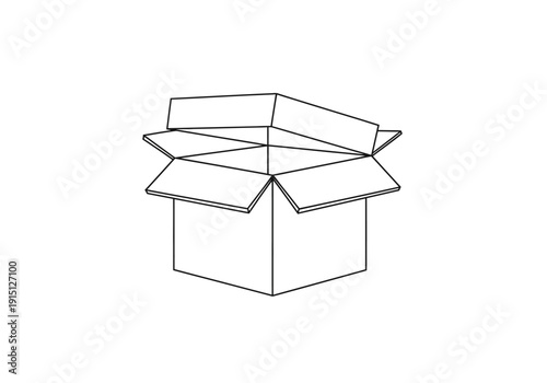 Line art illustration of an open empty cardboard shipping box