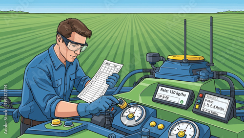 Precision Agriculture Technician Inspecting Data in Field.