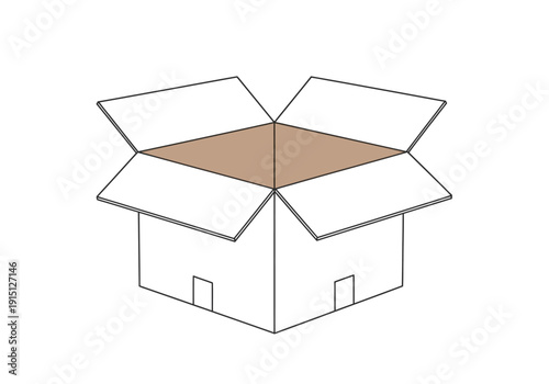 Open partiallycolored line drawing of a cardboard shipping box