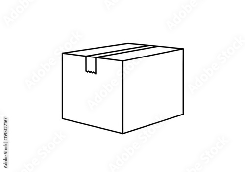 Outline drawing of a taped closed cardboard box viewed in perspective