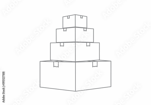 Stack of four decreasingsize cardboard boxes drawn in grey outline