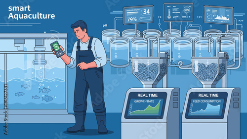 Smart Aquaculture Man Monitoring Fish Health with Technology.