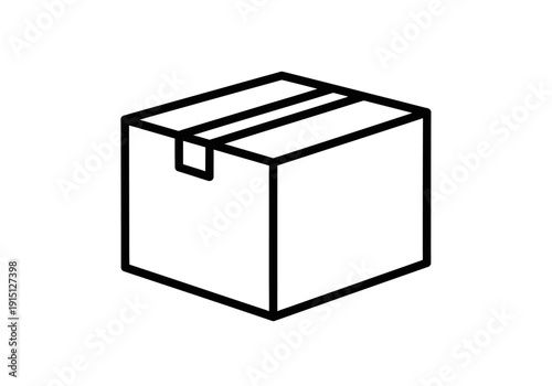 Outline drawing of a sealed cardboard box viewed from an angle