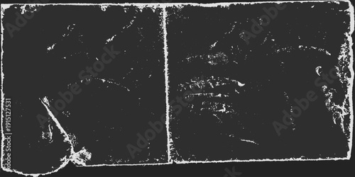 Grunge folded paper mockup with vinyl paper overlay. Blank sheet with creases and distressed corners. Textured overlay for editorial layouts.