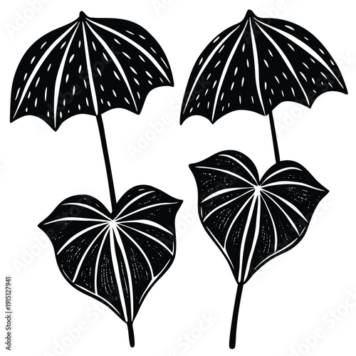 A colorful set of vector umbrella illustrations in various designs provides stylish protection and shelter from the rainy autumn weather