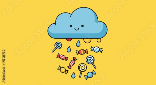 Candy Rain Cloud Cartoon Illustration.