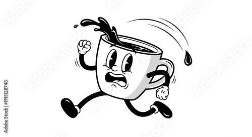 Cartoon Coffee Cup Running Character.