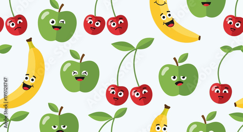 Cartoon Fruits with Funny Faces.