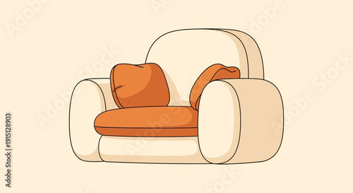 Modern Sofa with Orange Cushions.