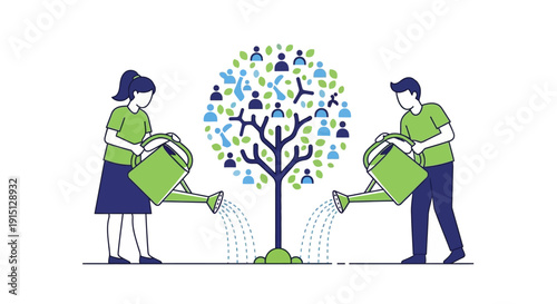 Man and Woman Watering Diversity Tree.