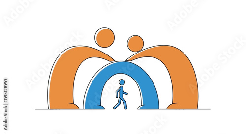 Person Walking Through Blue Archway.