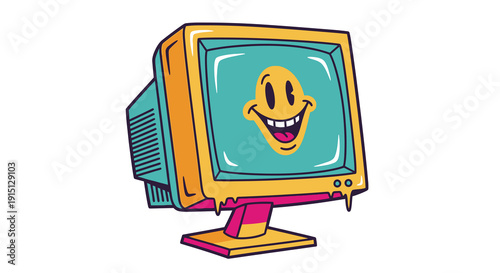 Vintage Computer Monitor Smiley Face.