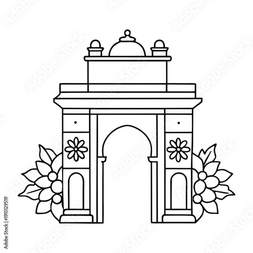 A delicate floral design framing the iconic Gateway of India, blending intricate blossoms with majestic arches in a vibrant, artistic tribute to Mumbai’s landmark.
