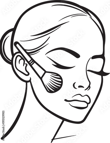 Woman applying makeup with a brush silhouette vector illustration 
