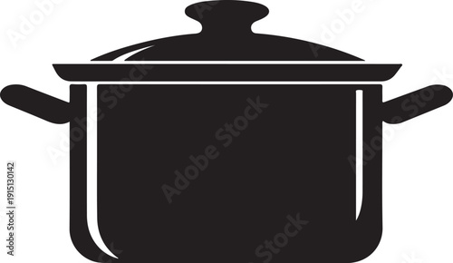 Black cooking pot with lid silhouette vector illustration 
