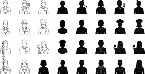 Diverse group of professionals represented by various occupation icons in grid