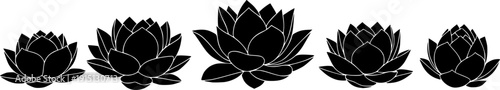 set of lotus flower silhouette line art vector illustration with a white background
