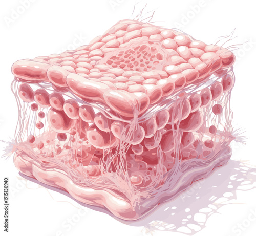 Isolated a realistic Skin cell, collagen and elastin on pink background for skincare and cosmetic product concept. 3D rendering. vector art with white background.