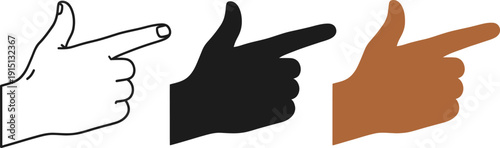 Three diverse hands point in the same direction together