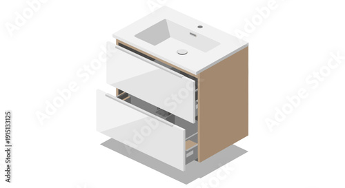 Isometric vector illustration of a modern bathroom vanity unit. Use for architecture, interior design, house plans, and presentations. Minimalism with flat design.