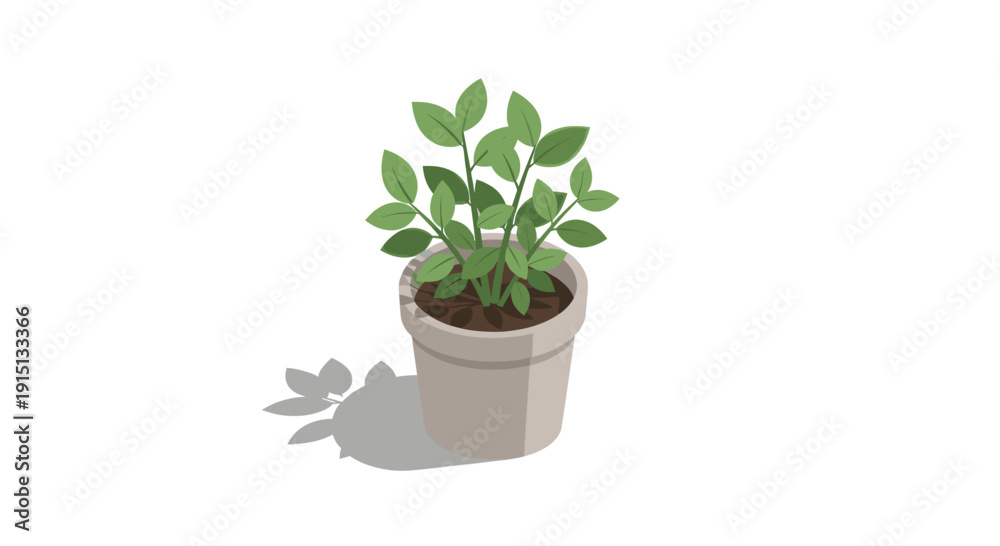 Obraz premium Clean, simple illustration of a green plant in a pot on a white background. Perfect for websites, social media, presentations about nature, ecology, or home decor.
