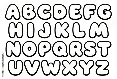 Bubble Letter Alphabet A-Z Vector Balloon Font with Thick Black Outline
