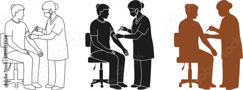 Healthcare professional administering a vaccination to a seated male patient