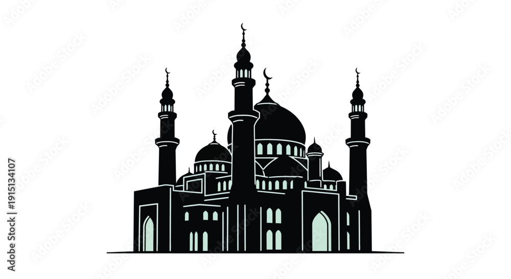 Obraz premium Detailed black silhouette of a mosque with minarets silhouette
