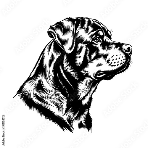 Rottweiler Dog Head Portrait, Black and White Sketch, Loyal Companion