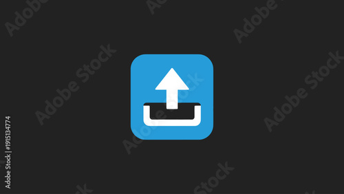 Professional blue upload button icon with white arrow on black background. Sleek vector logo for data export, cloud storage, and file sharing UI.