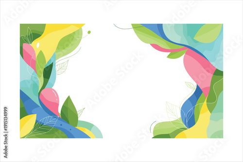 Colorful abstract leaf frames for greeting cards and decorative purposes in a simple design