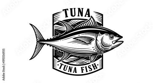 Tuna Fish Emblem - Vintage Seafood Logo Illustration