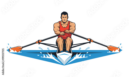 Muscular Rower Athlete Illustration in Scull Racing Boat Logo