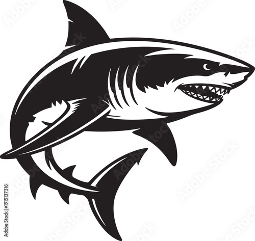 Shark silhouette predator ocean sea creature dangerous marine animal jaws open aggressive swimming wild nature.
