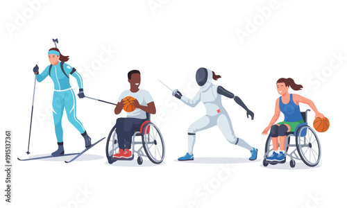 Adaptive Sports Athletes Skiing, Fencing, and Wheelchair Basketball