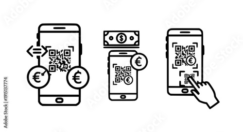 Mobile Online Payment Icon Set – Smartphone Money Transfer Vector Outline