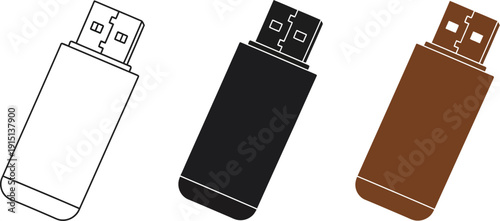 Collection of simple usb flash drives in different colors and outline styles