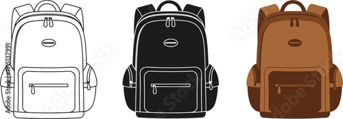 Stylish and modern backpack designs in various colors and line art styles