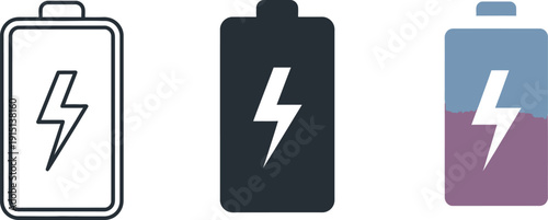 Charging battery icon set with different design variations and color schemes available