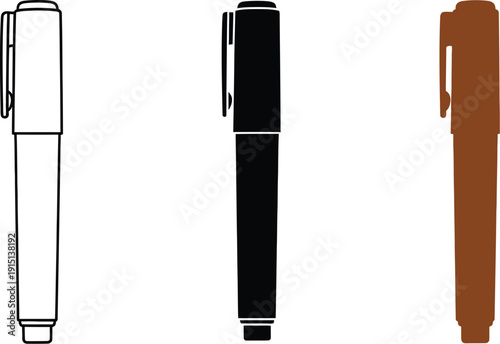 Collection of three pens in different designs and colors for writing purposes daily