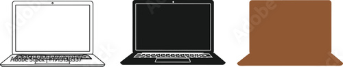 Modern laptop computer illustrations in various styles and designs for digital marketing purposes today