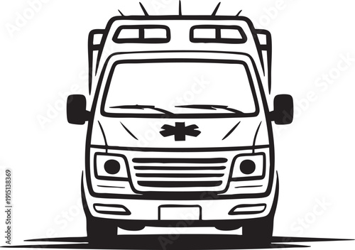 Ambulance vehicle front view illustration isolated on transparent background for medical emergencies