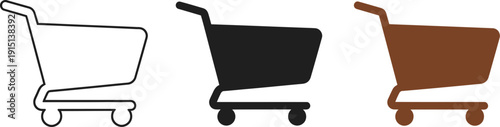 Simple vector illustrations of shopping carts in various styles and color options available