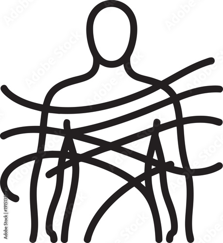 Silhouette of a person trapped or entangled in abstract lines, feeling confined